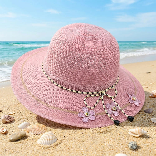 Floral Wide Brim Woven Sun Hat